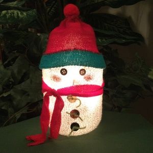 Snowman Lighted Plug-in Mason Jar Handcrafted